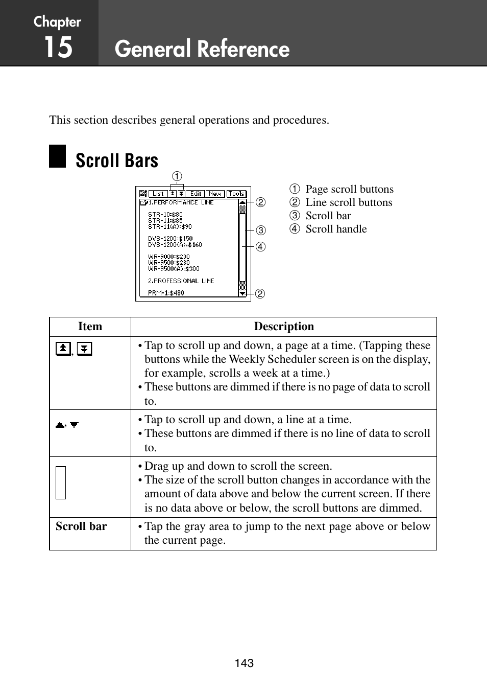 General reference, Scroll bars | Casio PV-S6100 User Manual | Page 145 / 189