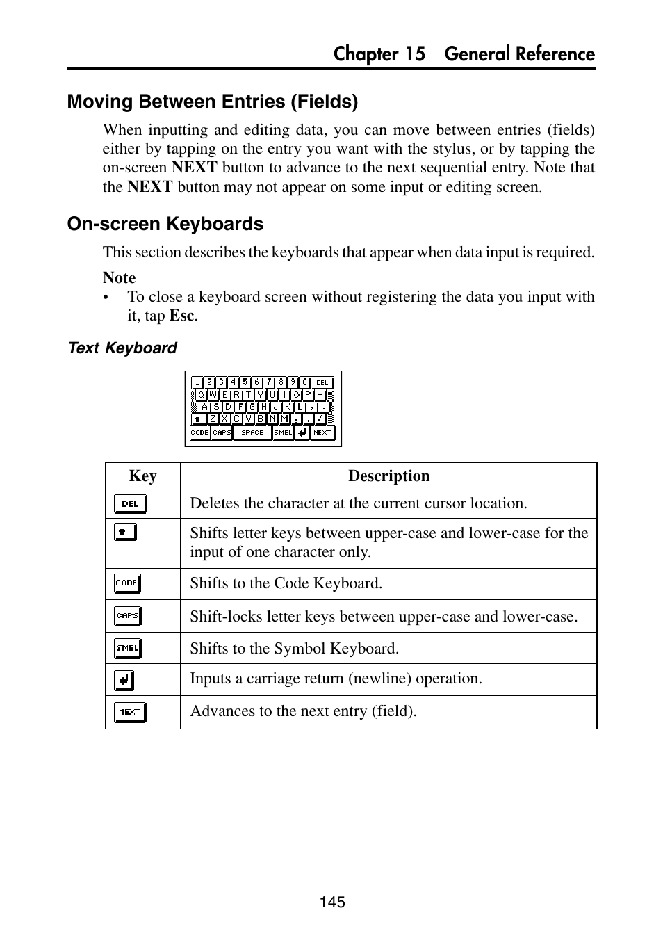 Moving between entries (fields), On-screen keyboards | Casio PV-S6100 User Manual | Page 147 / 189