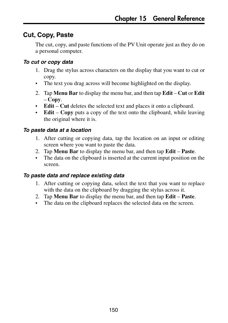 Cut, copy, paste, Chapter 15 general reference cut, copy, paste | Casio PV-S6100 User Manual | Page 152 / 189