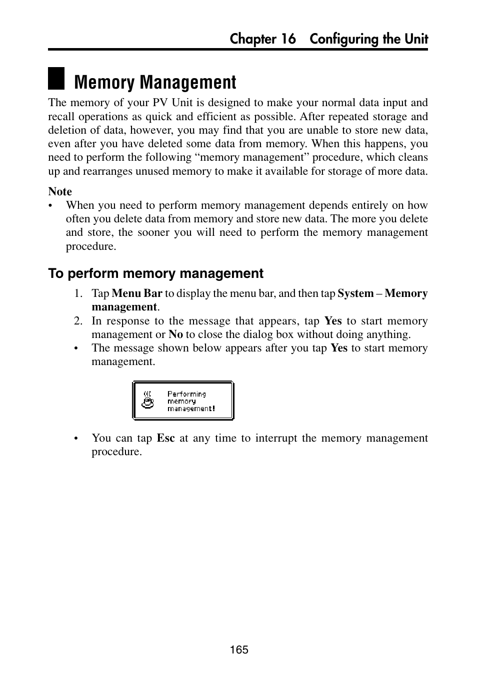 Memory management, To perform memory management | Casio PV-S6100 User Manual | Page 167 / 189