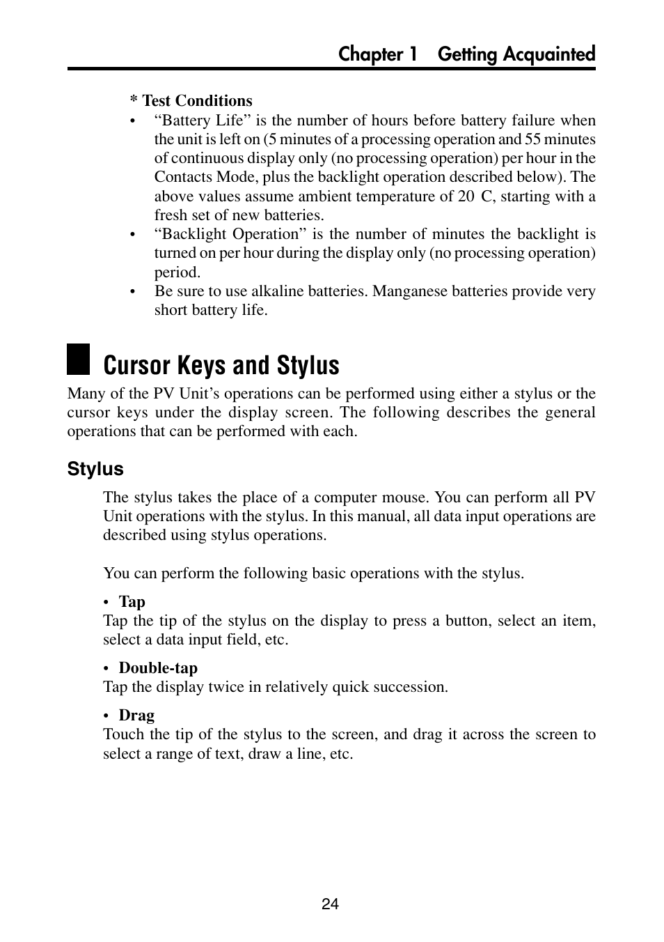Cursor keys and stylus, Stylus | Casio PV-S6100 User Manual | Page 26 / 189