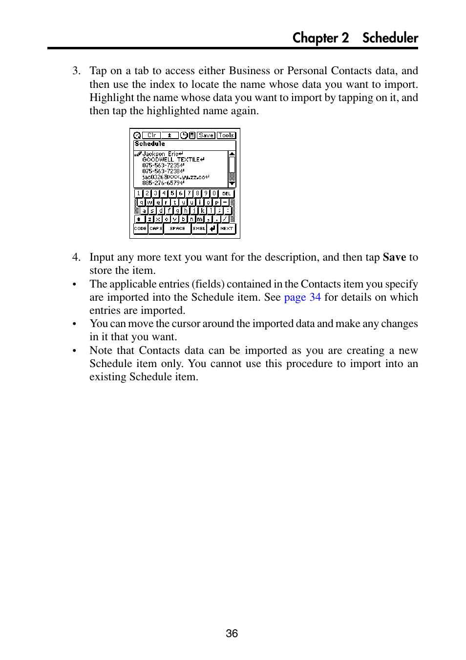 Chapter 2 scheduler | Casio PV-S6100 User Manual | Page 38 / 189