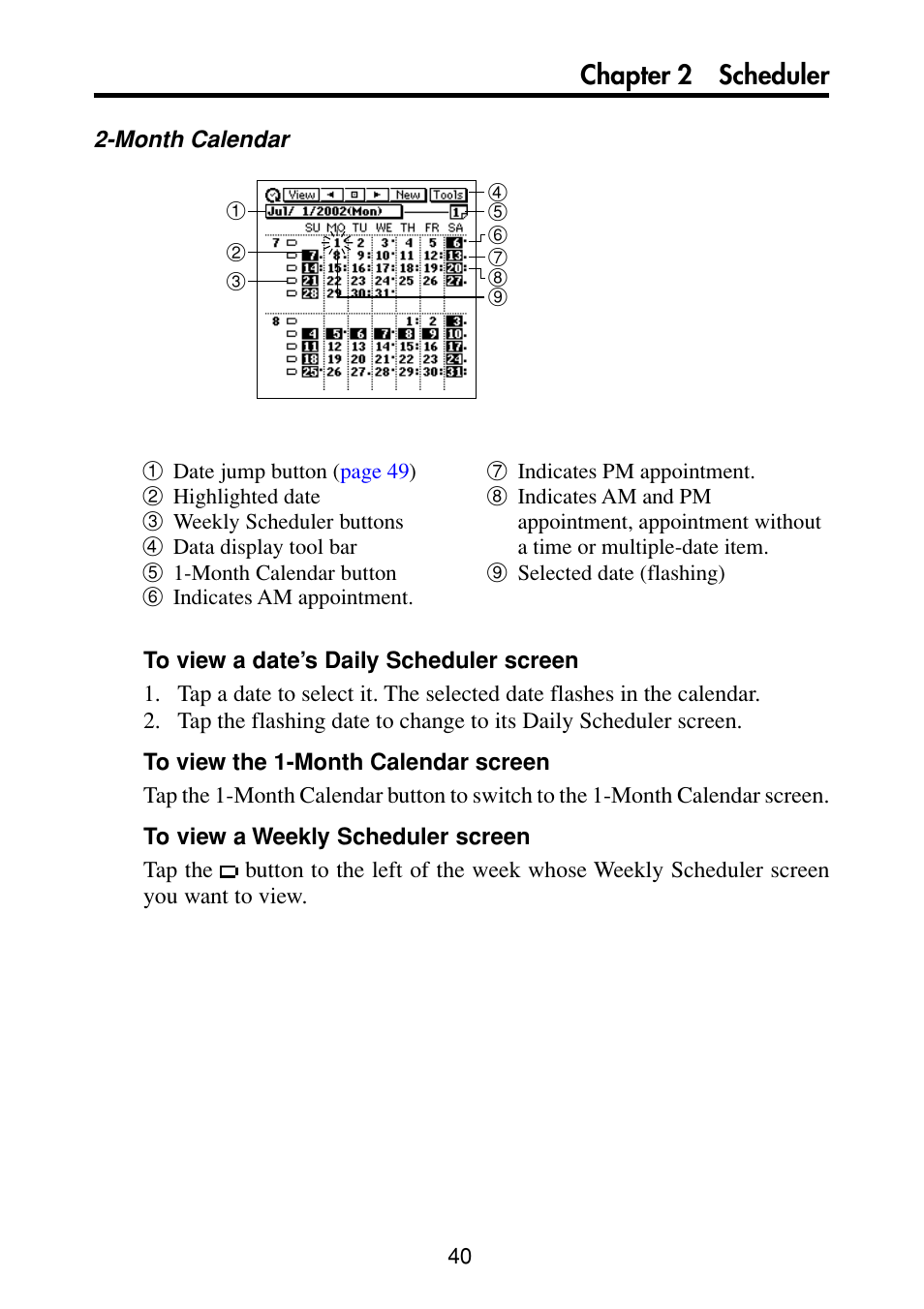 Chapter 2 scheduler | Casio PV-S6100 User Manual | Page 42 / 189