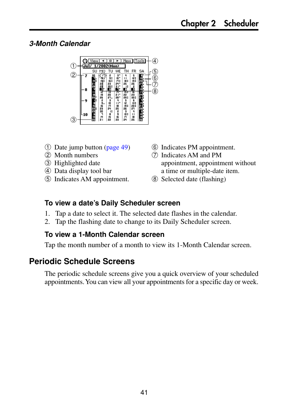 Periodic schedule screens, Chapter 2 scheduler | Casio PV-S6100 User Manual | Page 43 / 189