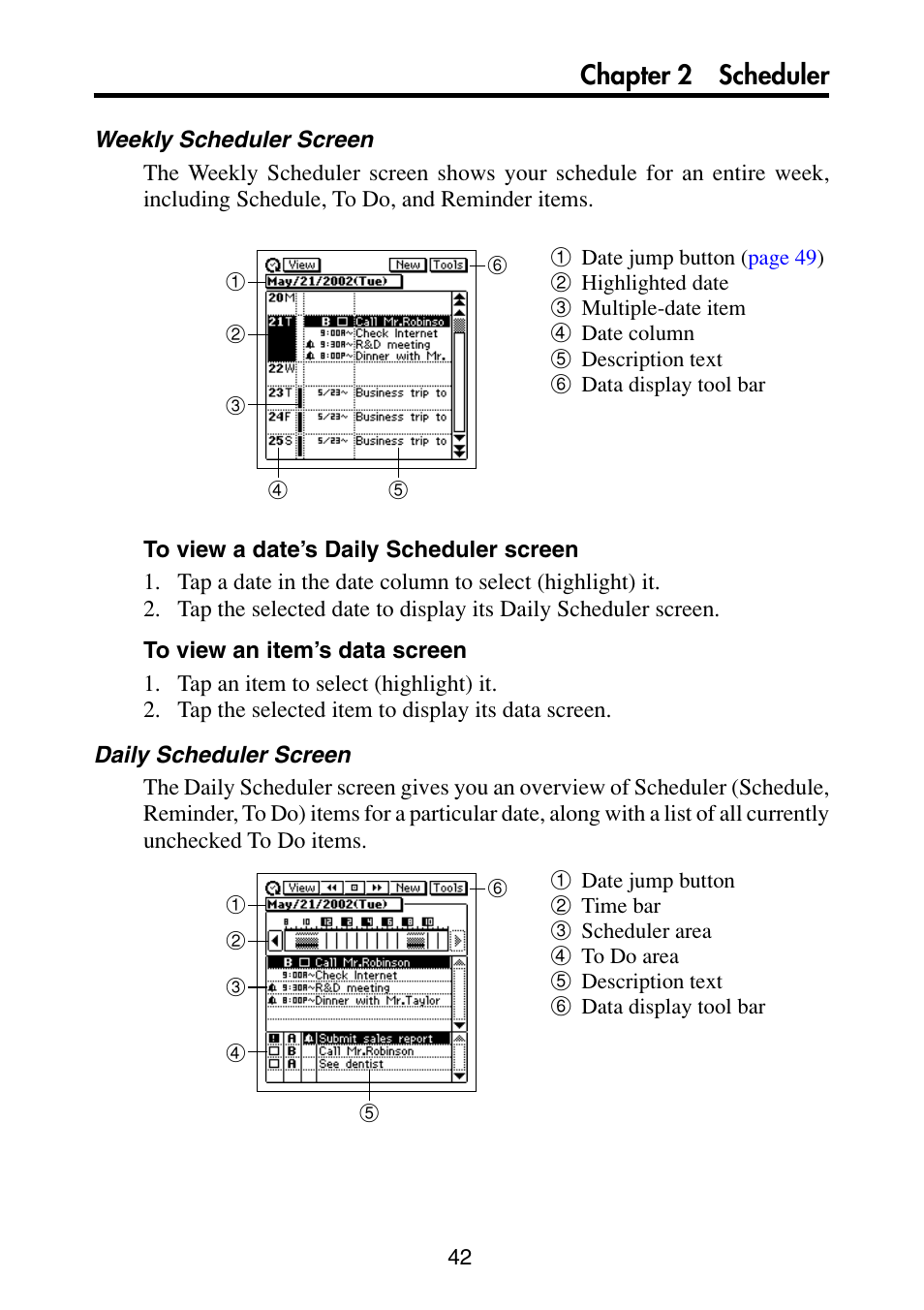 Chapter 2 scheduler | Casio PV-S6100 User Manual | Page 44 / 189