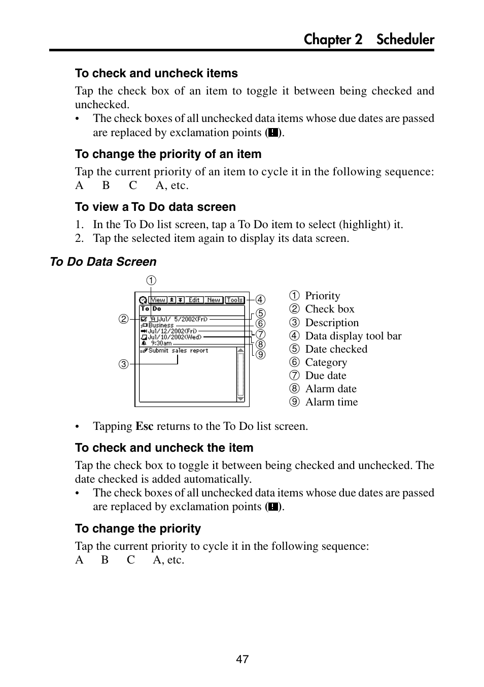 Chapter 2 scheduler | Casio PV-S6100 User Manual | Page 49 / 189