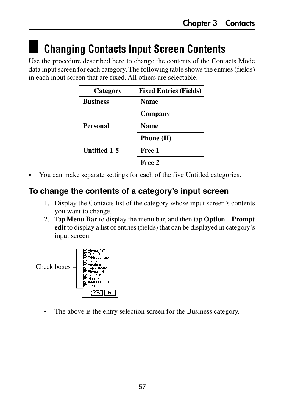 Changing contacts input screen contents | Casio PV-S6100 User Manual | Page 59 / 189