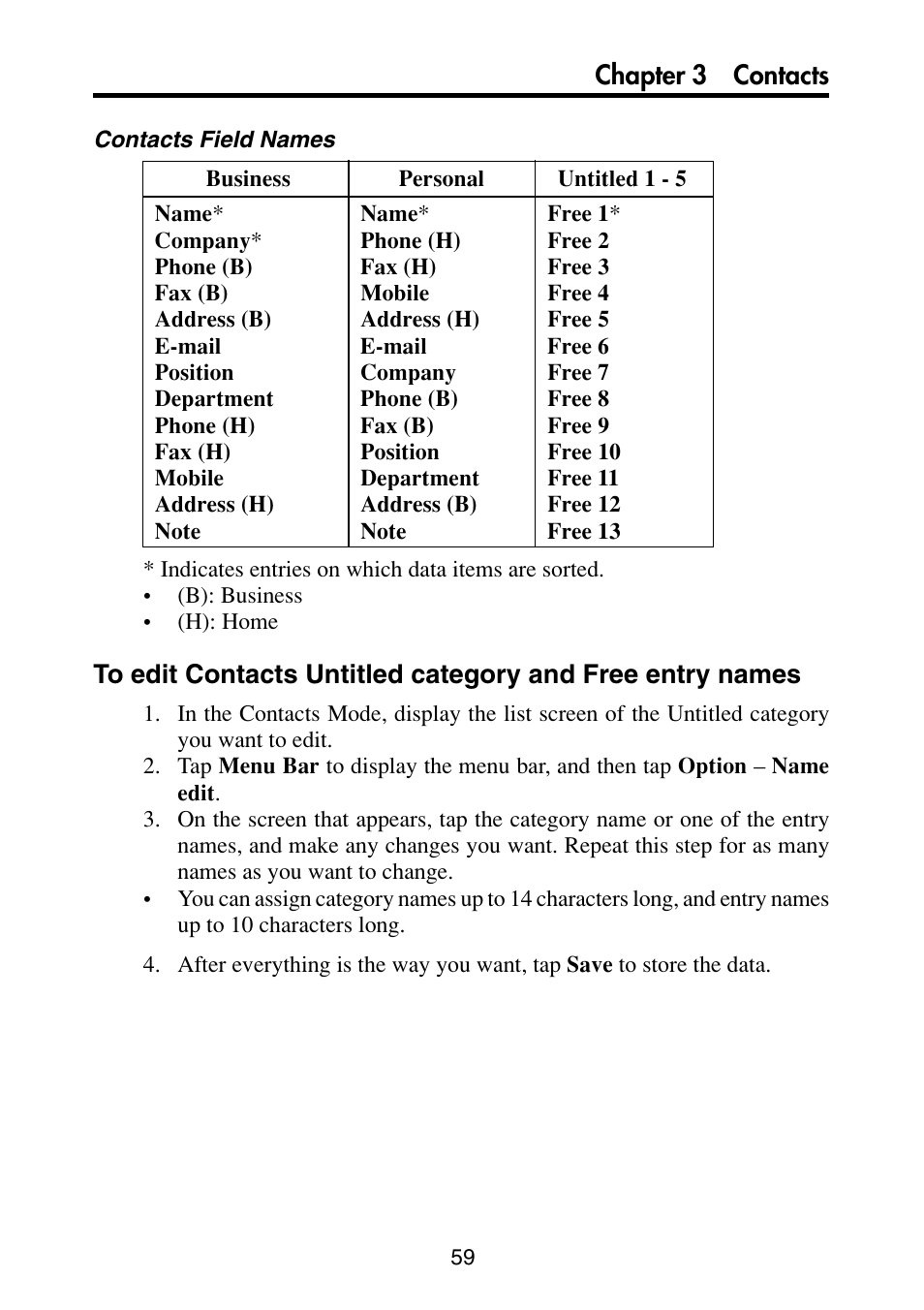 Chapter 3 contacts | Casio PV-S6100 User Manual | Page 61 / 189