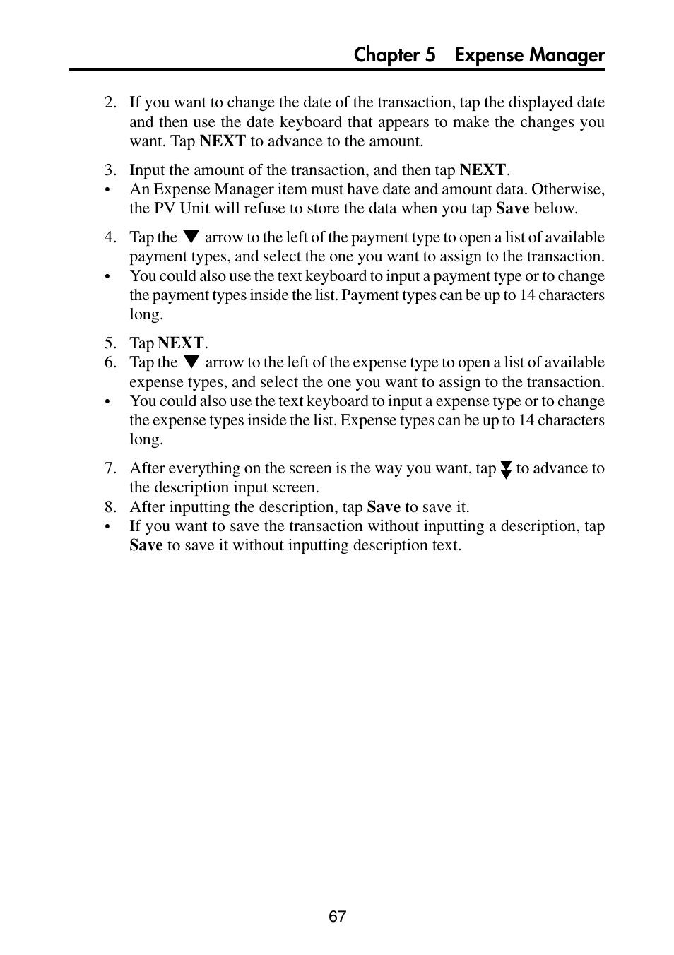 Chapter 5 expense manager | Casio PV-S6100 User Manual | Page 69 / 189