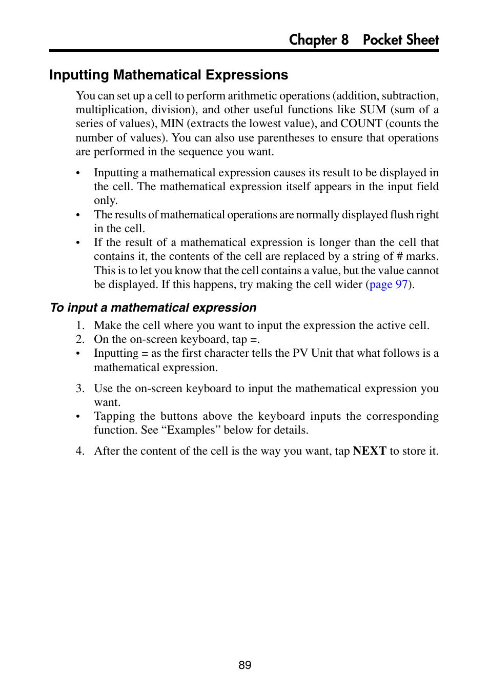 Inputting mathematical expressions | Casio PV-S6100 User Manual | Page 91 / 189