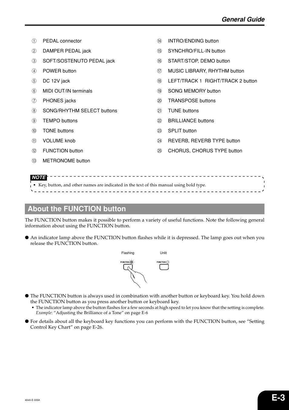 About the function button, General guide | Casio PX110 User Manual | Page 5 / 32