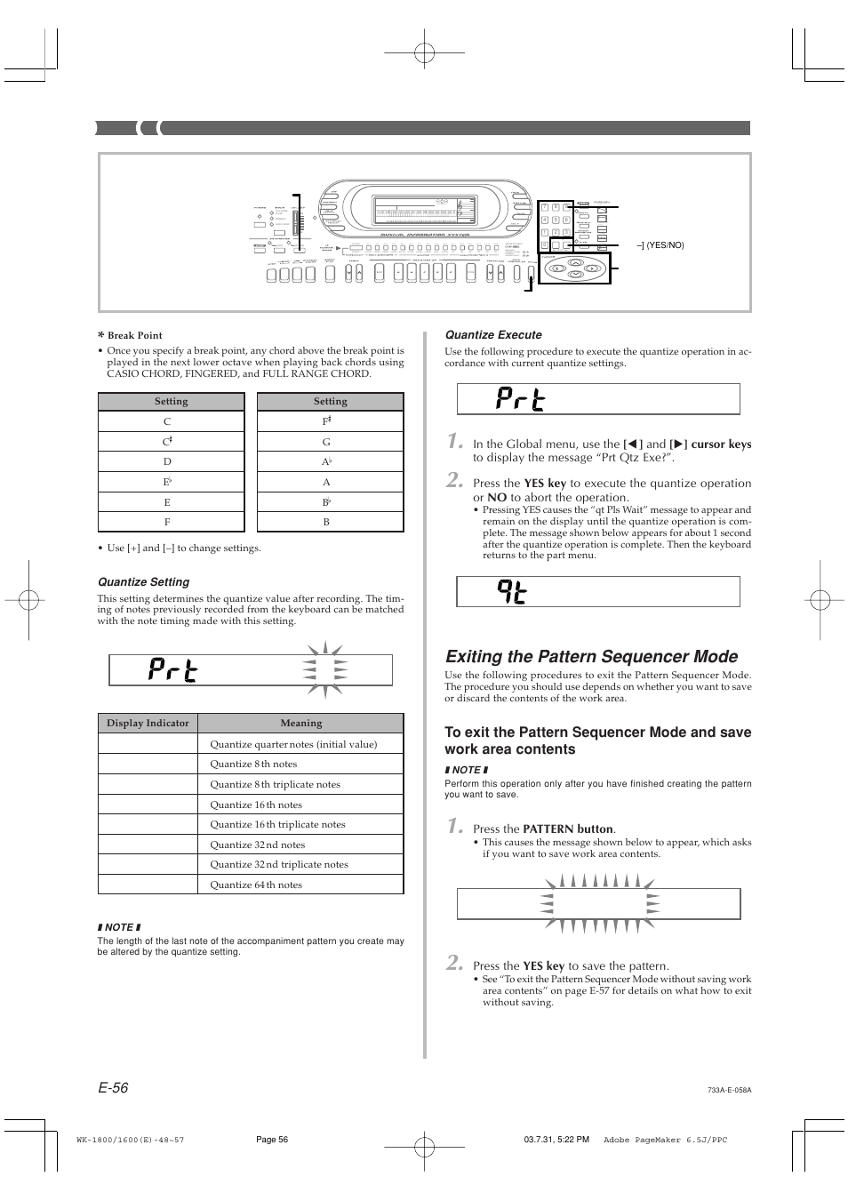Exiting the pattern sequencer mode, E-56 | Casio WK1800 User Manual | Page 58 / 96