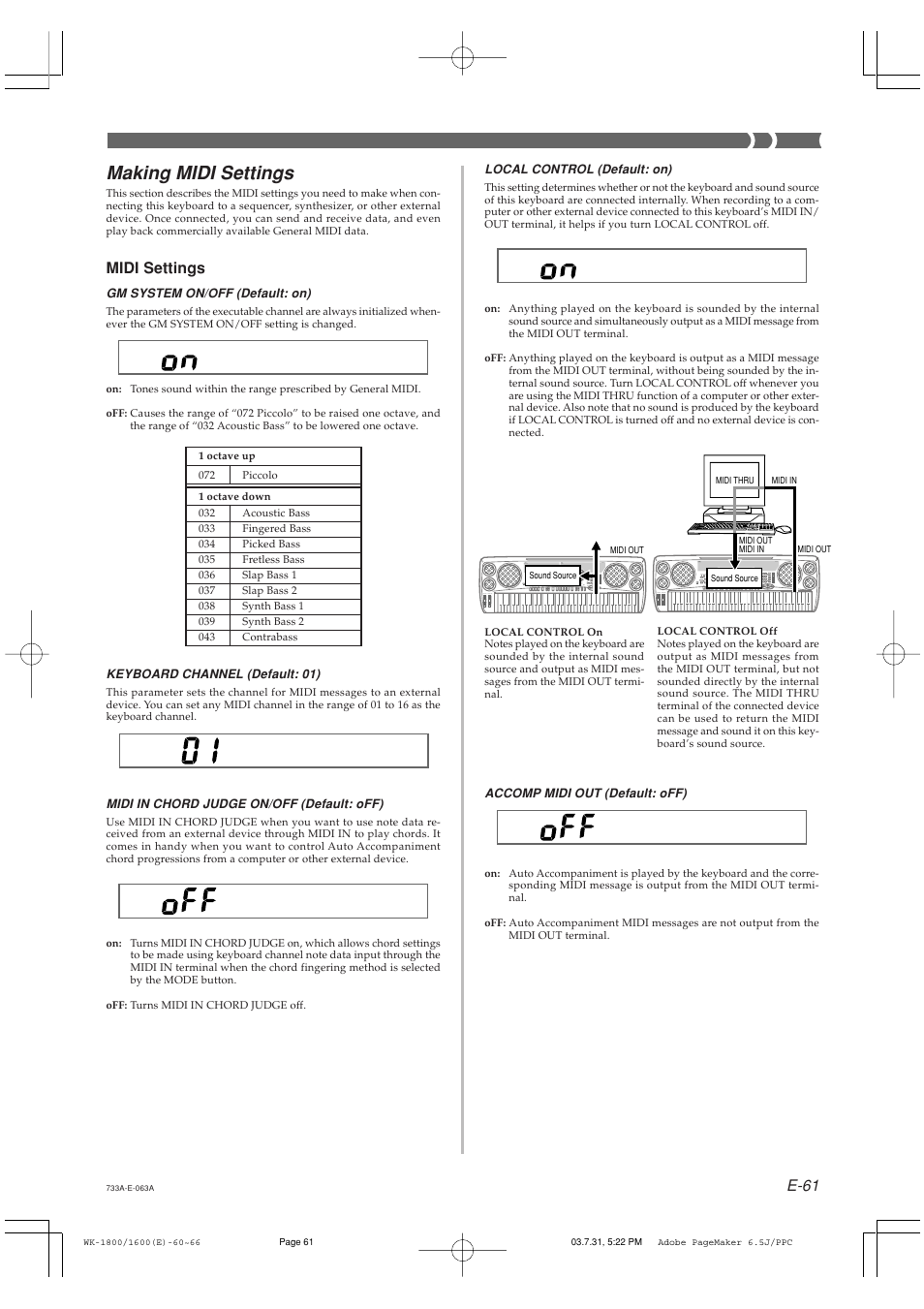 Making midi settings | Casio WK1800 User Manual | Page 63 / 96