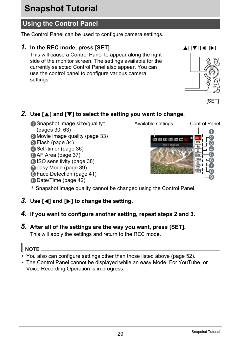 Snapshot tutorial, Using the control panel | Casio EX-S8 User Manual | Page 29 / 143