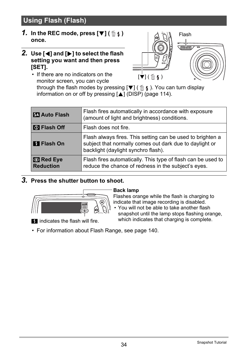 Using flash (flash) | Casio EX-S8 User Manual | Page 34 / 143