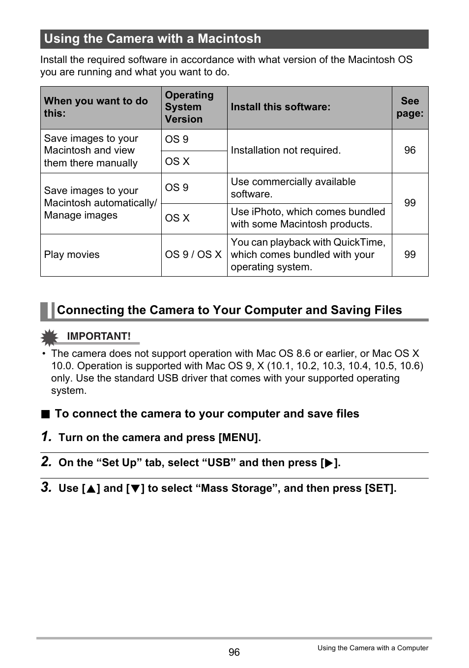 Using the camera with a macintosh | Casio EX-S8 User Manual | Page 96 / 143