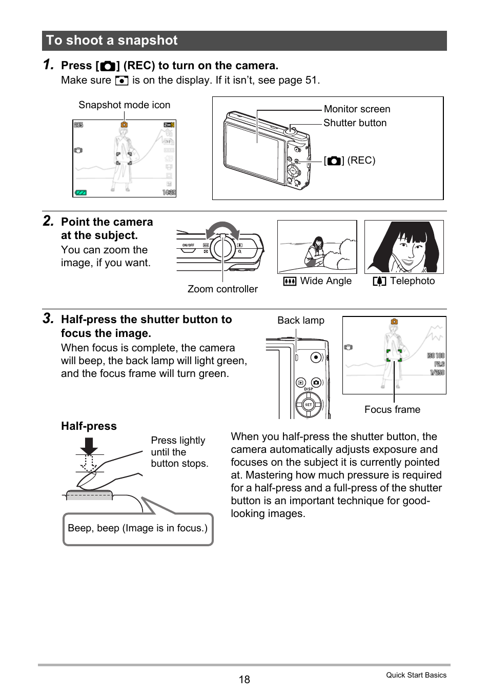 To shoot a snapshot | Casio EXILIM K1124PCM2DMX User Manual | Page 18 / 169