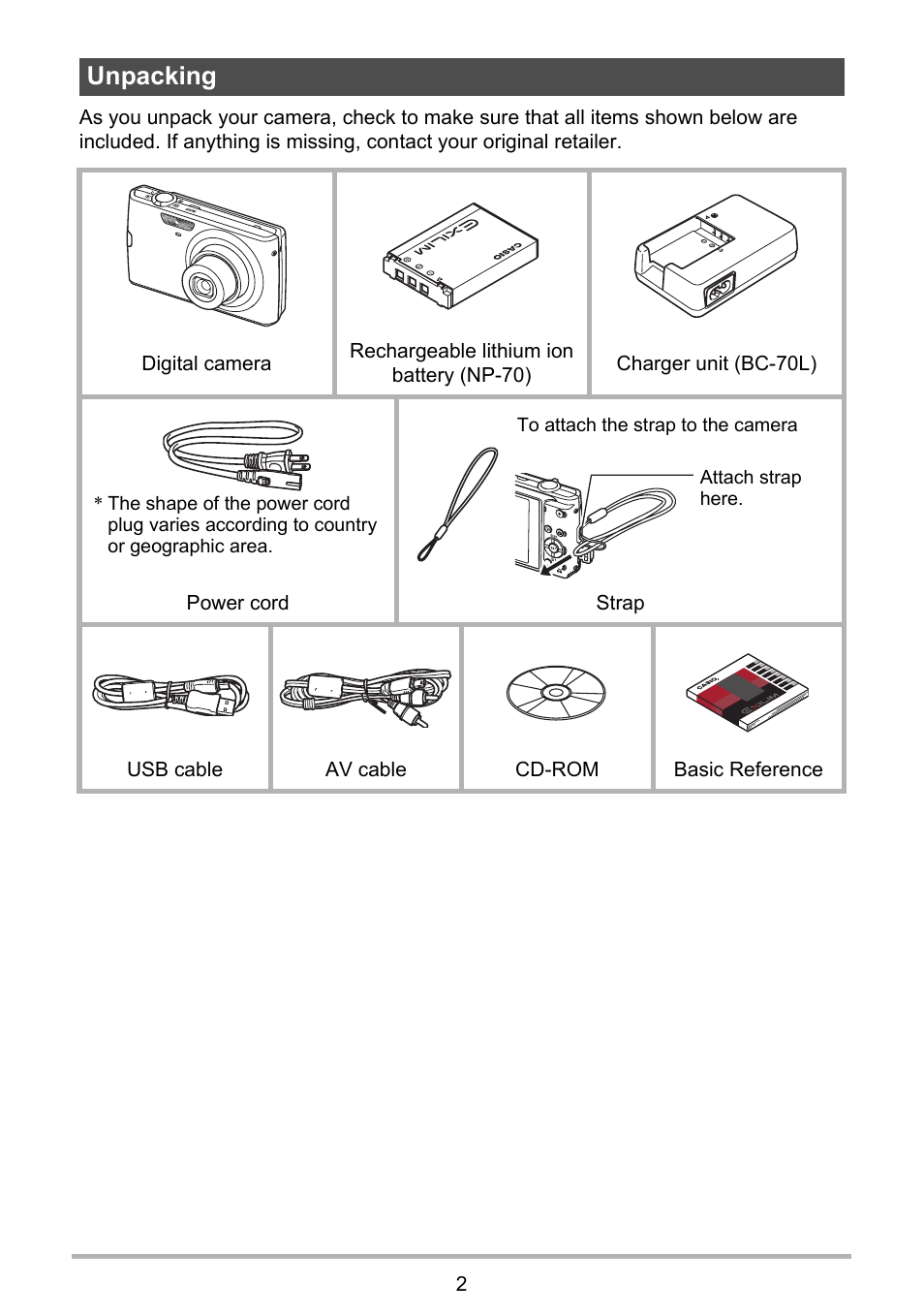 Unpacking | Casio EXILIM K1124PCM2DMX User Manual | Page 2 / 169