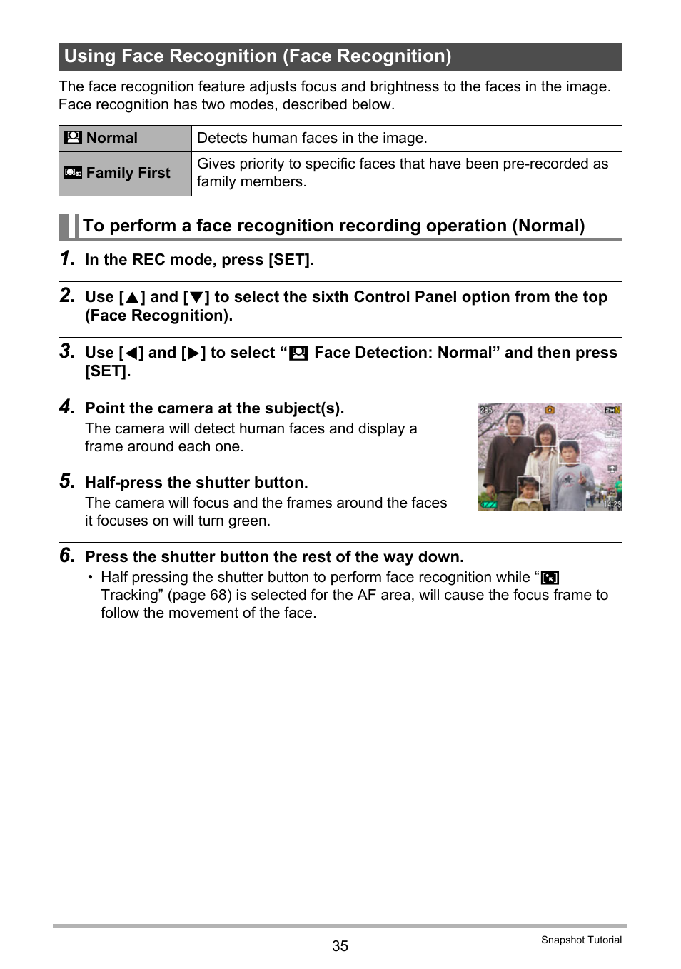 Using face recognition (face recognition) | Casio EXILIM K1124PCM2DMX User Manual | Page 35 / 169