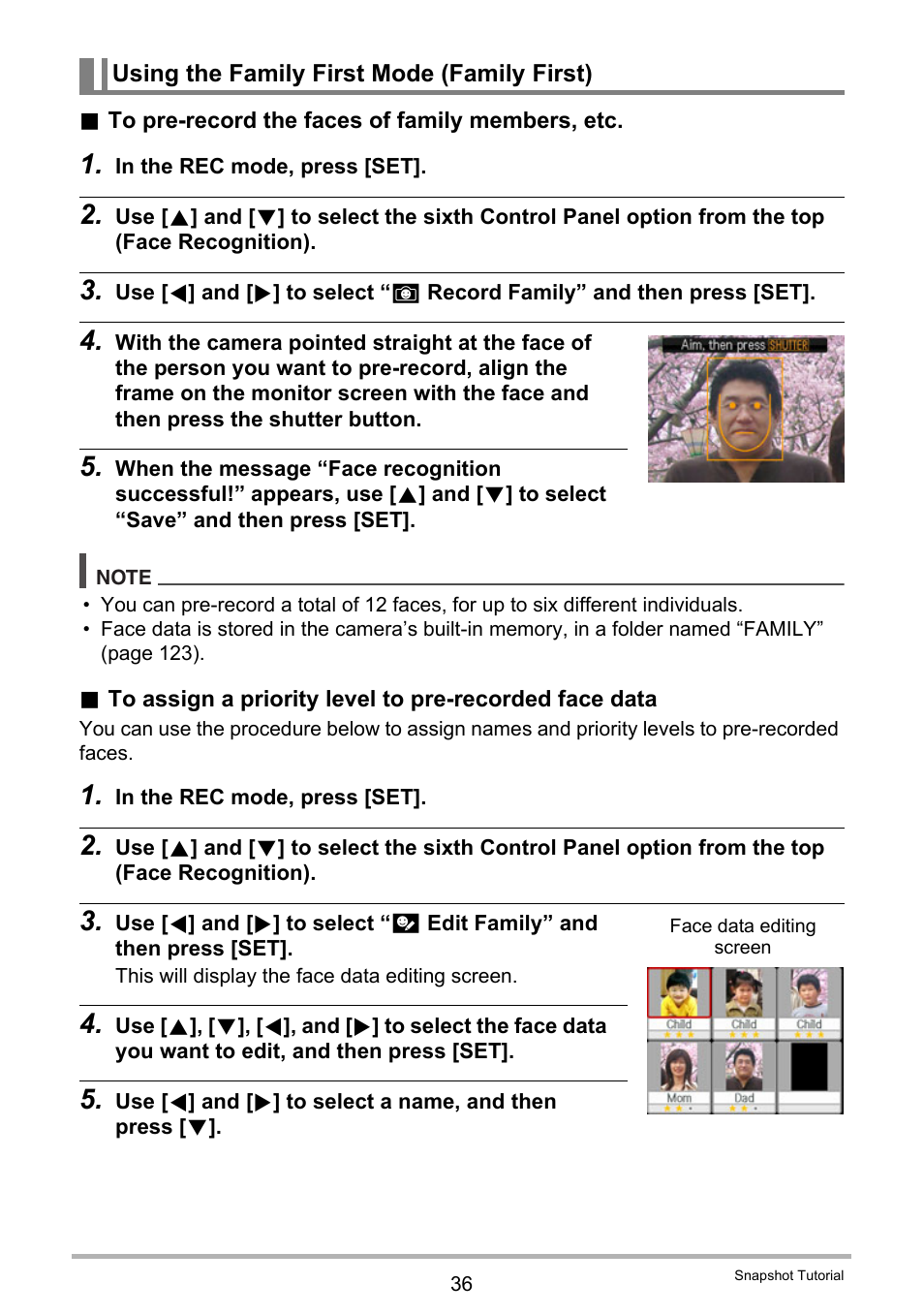 Using the family first mode (family first) | Casio EXILIM K1124PCM2DMX User Manual | Page 36 / 169