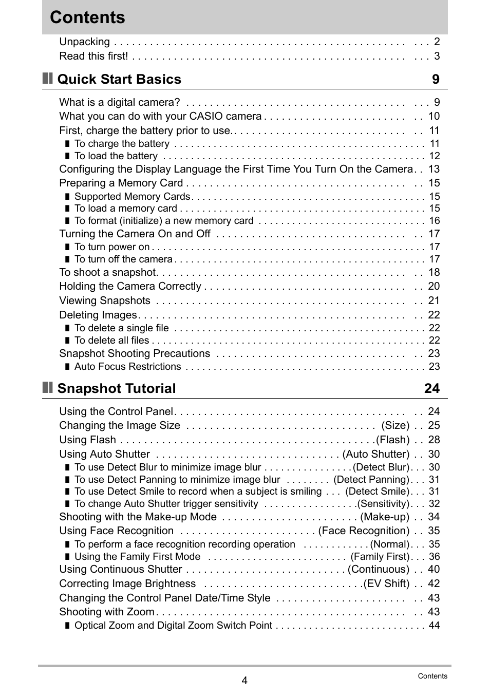 Casio EXILIM K1124PCM2DMX User Manual | Page 4 / 169