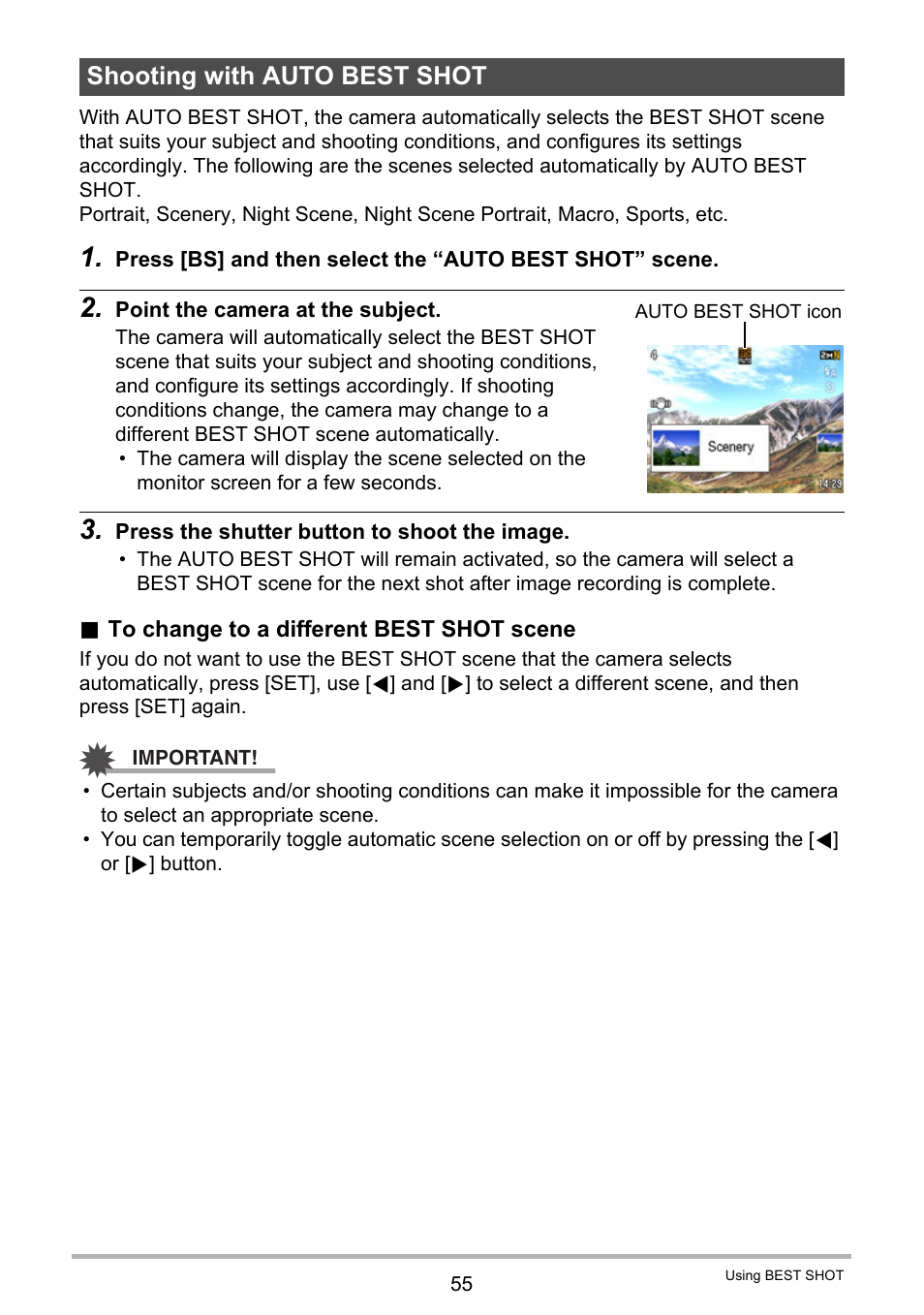 Shooting with auto best shot | Casio EXILIM K1124PCM2DMX User Manual | Page 55 / 169