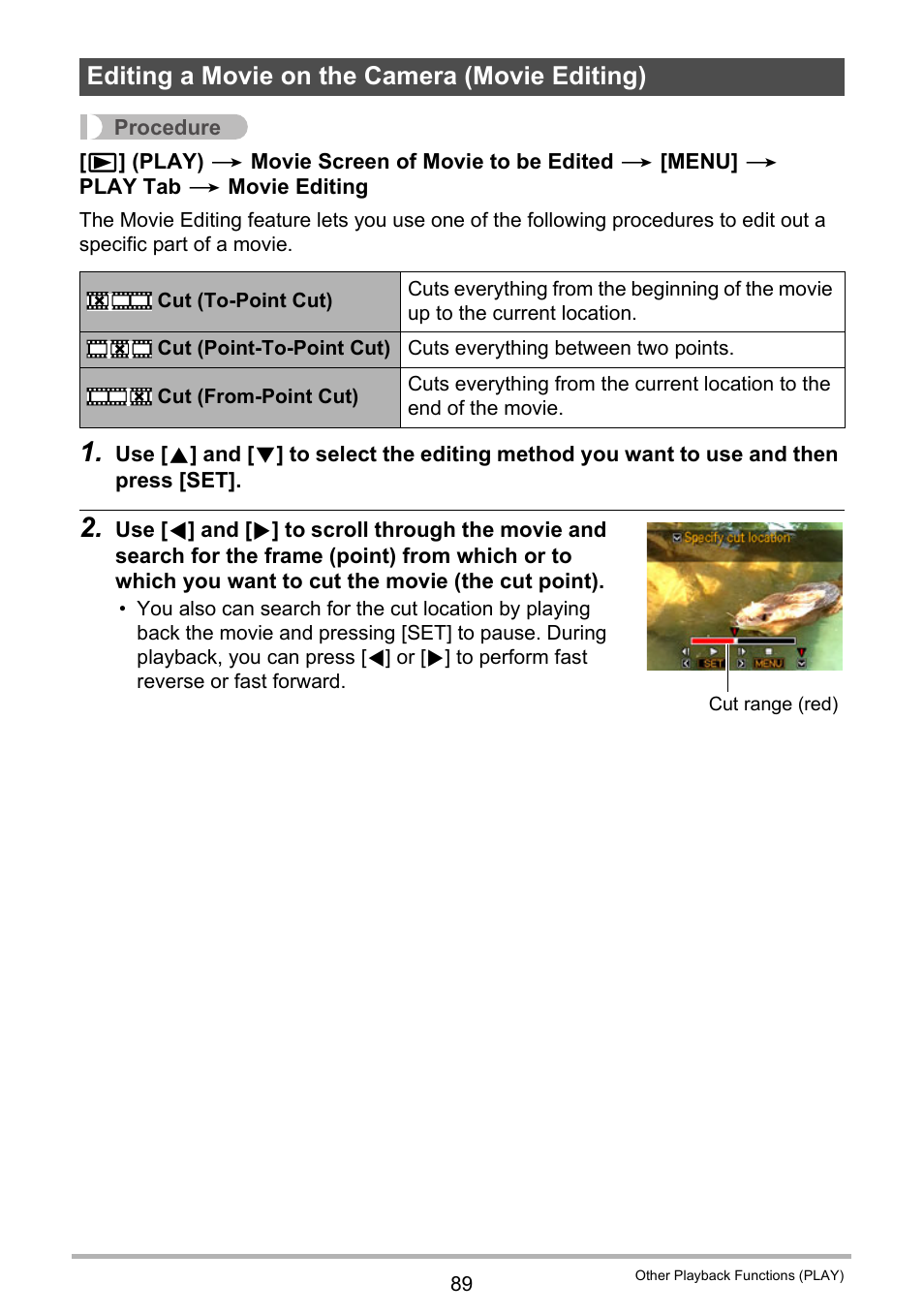 Editing a movie on the camera (movie editing) | Casio EXILIM K1124PCM2DMX User Manual | Page 89 / 169