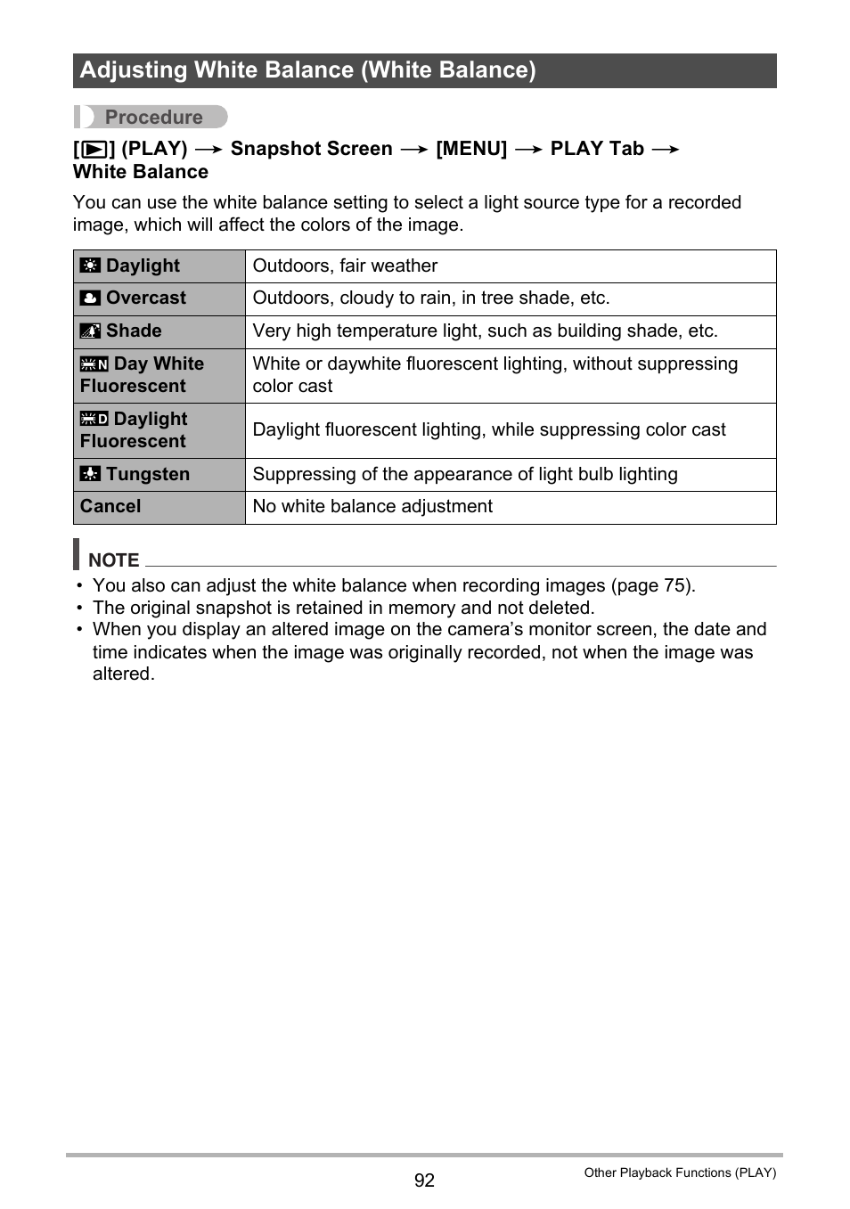 Adjusting white balance (white balance) | Casio EXILIM K1124PCM2DMX User Manual | Page 92 / 169