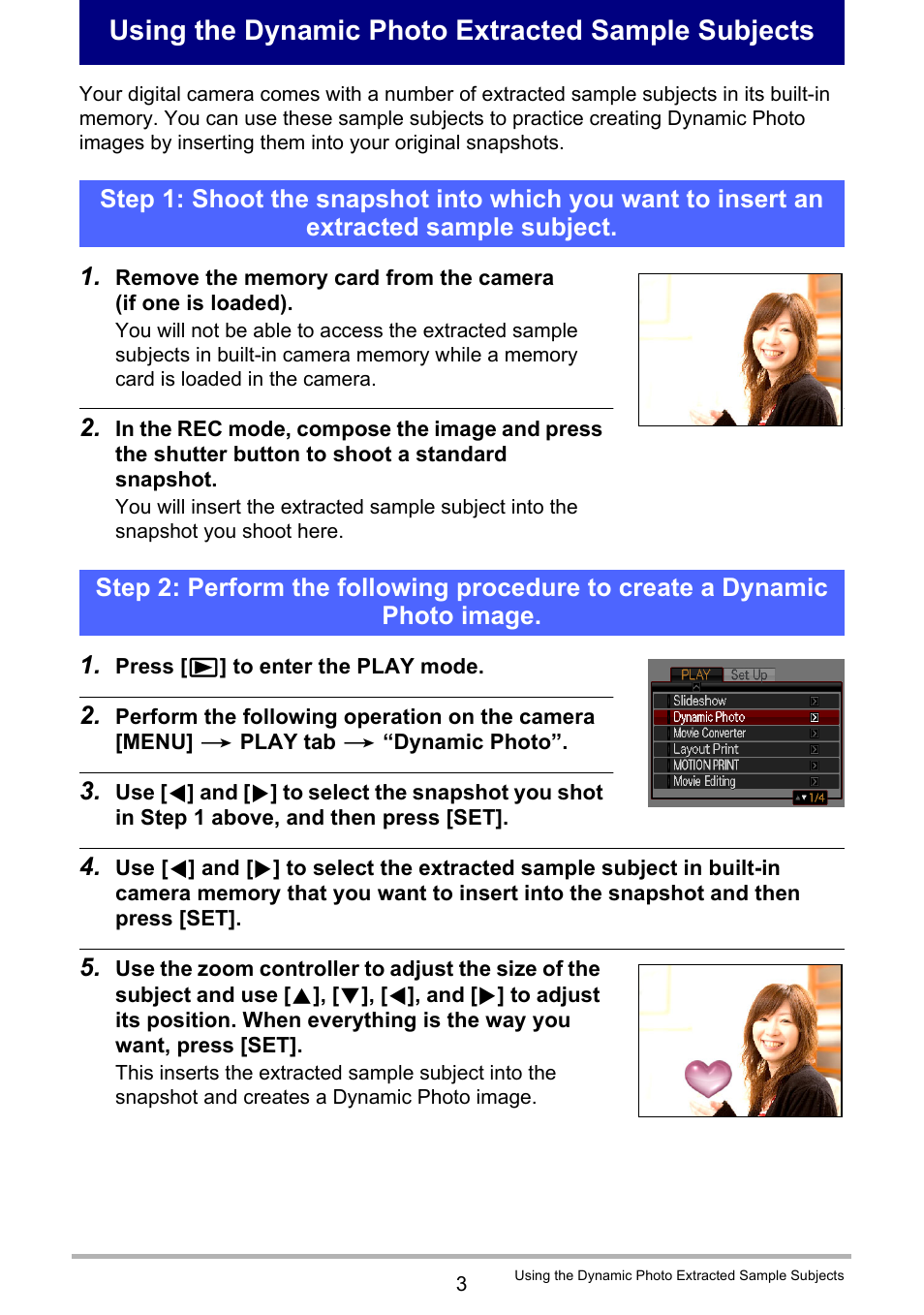 Using the dynamic photo extracted sample subjects | Casio Exilim EX-Z330 User Manual | Page 184 / 194