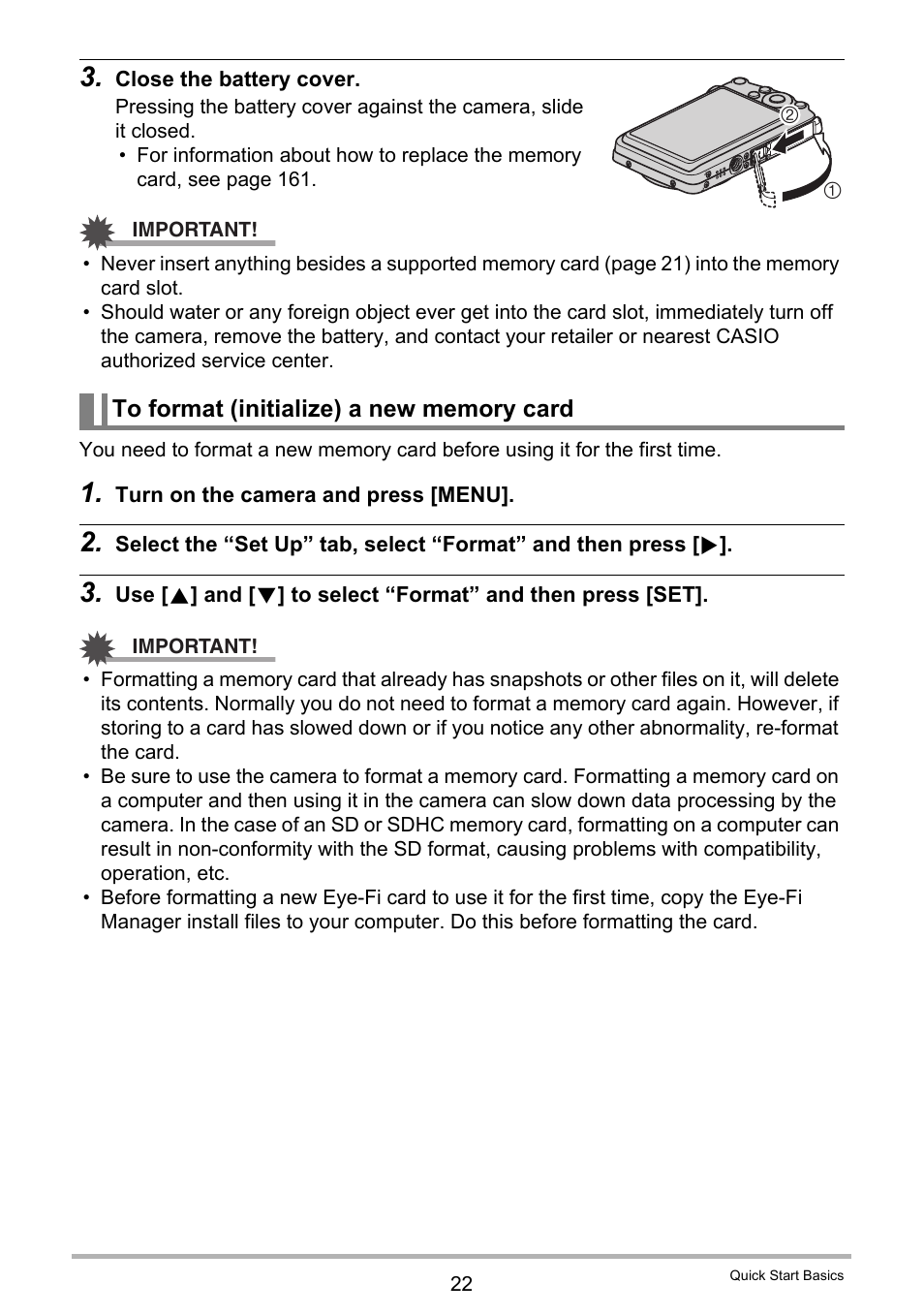 To format (initialize) a new memory card | Casio Exilim EX-Z330 User Manual | Page 22 / 194