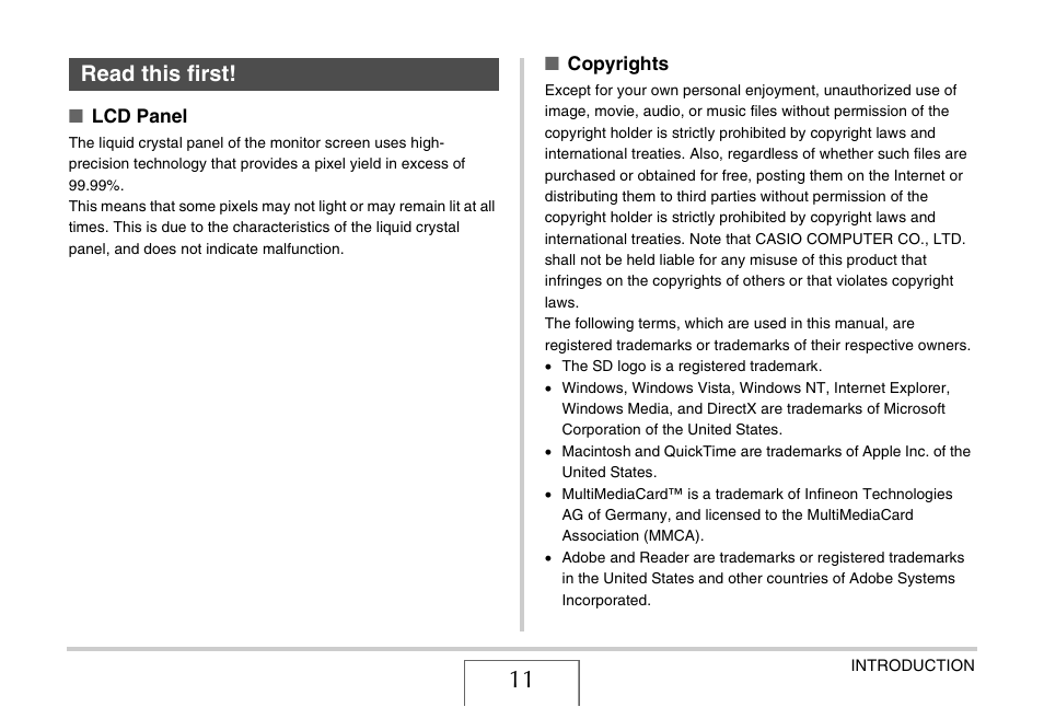 Read this first | Casio YC-430 PJ User Manual | Page 11 / 248