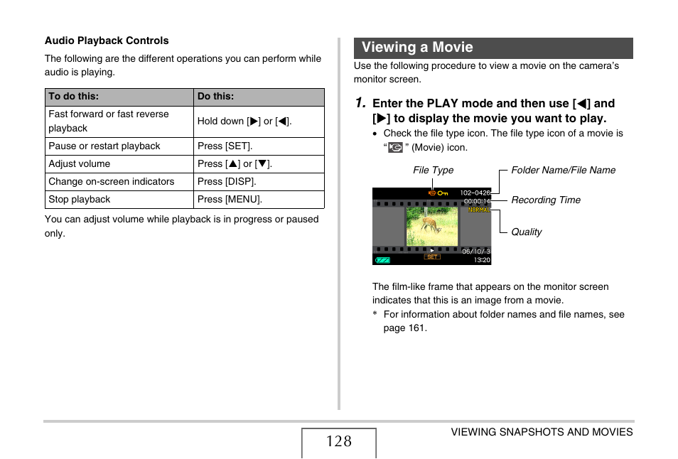 Viewing a movie, E 128) | Casio YC-430 PJ User Manual | Page 128 / 248