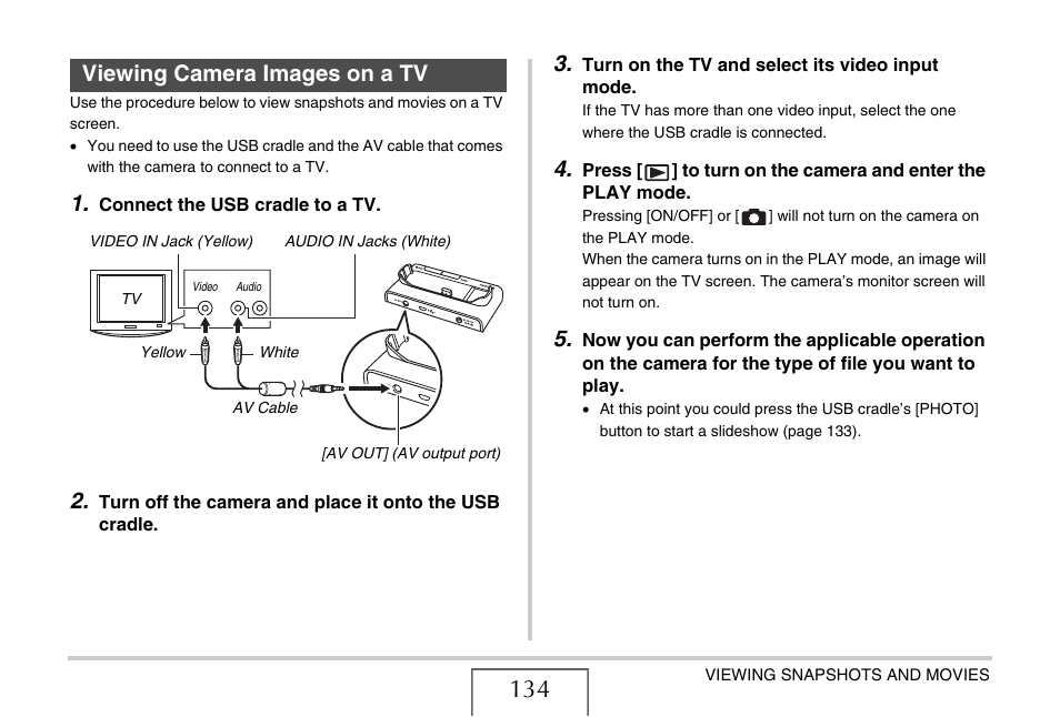 Viewing camera images on a tv | Casio YC-430 PJ User Manual | Page 134 / 248