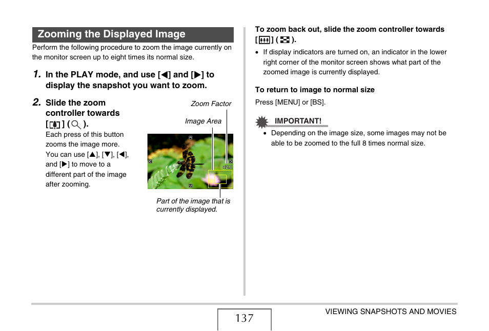 Zooming the displayed image | Casio YC-430 PJ User Manual | Page 137 / 248