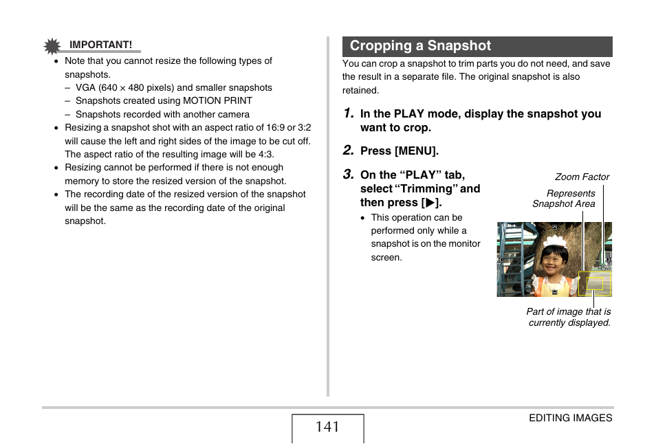 Cropping a snapshot | Casio YC-430 PJ User Manual | Page 141 / 248