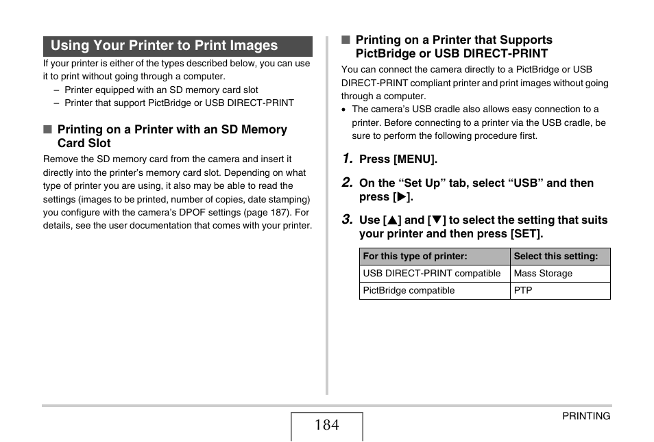 Using your printer to print images, E 184) | Casio YC-430 PJ User Manual | Page 184 / 248
