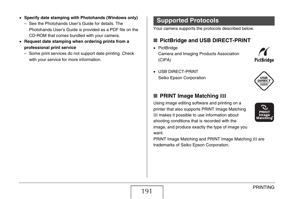 Supported protocols | Casio YC-430 PJ User Manual | Page 191 / 248