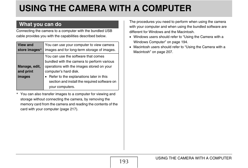 Using the camera with a computer, What you can do | Casio YC-430 PJ User Manual | Page 193 / 248