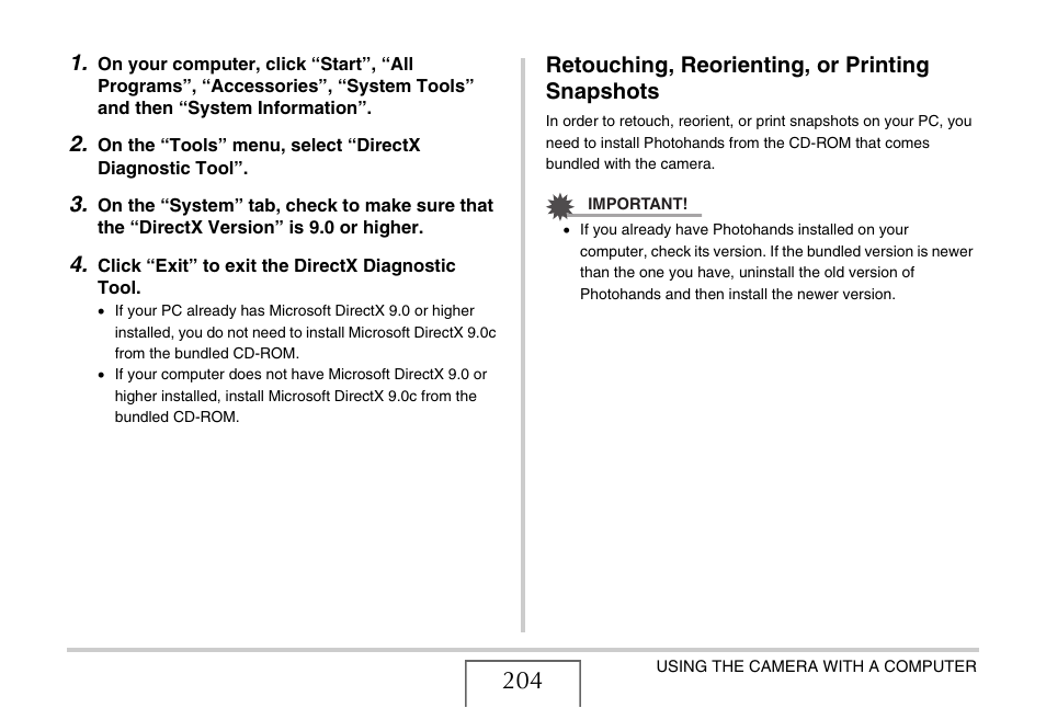 Retouching, reorienting, or printing snapshots | Casio YC-430 PJ User Manual | Page 204 / 248