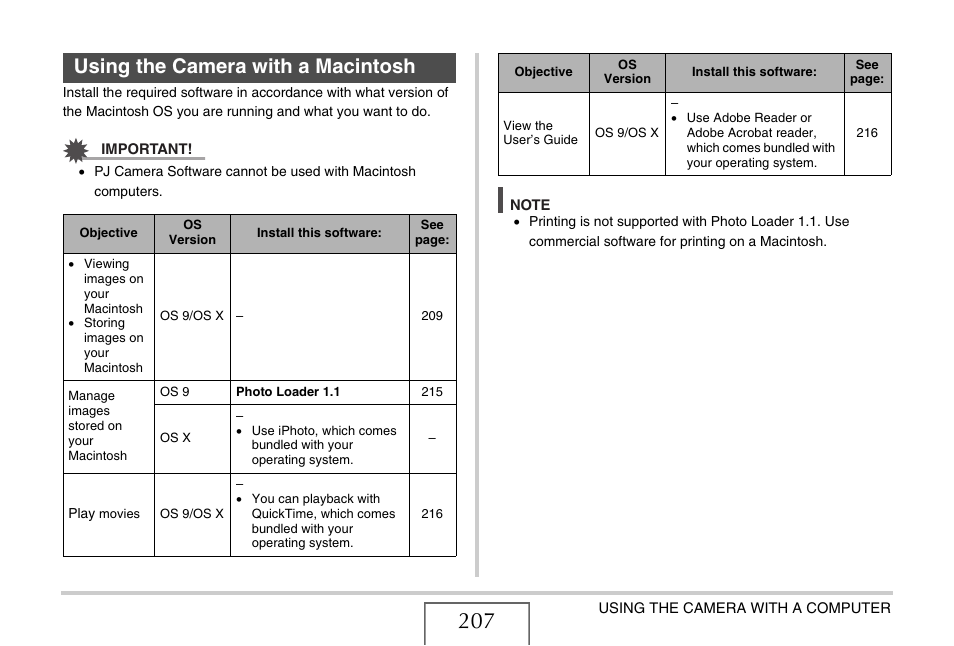 Using the camera with a macintosh, E “using the camera with a macintosh, Using the camera with a | Macintosh” o, Ge 207 | Casio YC-430 PJ User Manual | Page 207 / 248