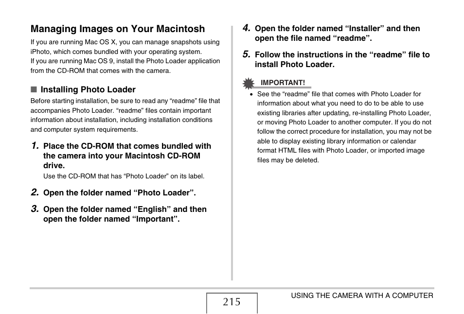 Managing images on your macintosh | Casio YC-430 PJ User Manual | Page 215 / 248