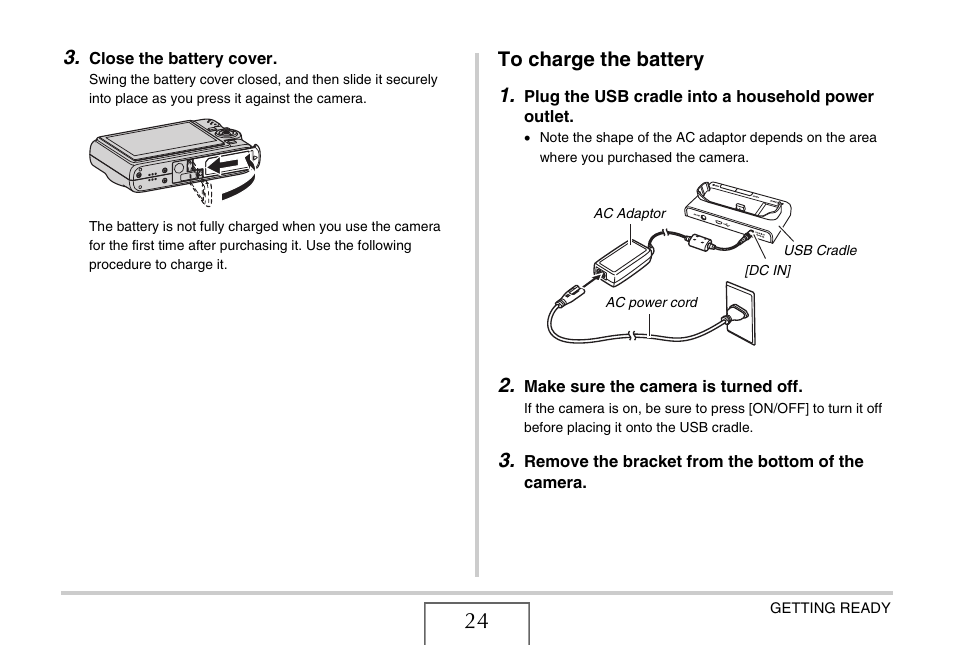 To charge the battery | Casio YC-430 PJ User Manual | Page 24 / 248