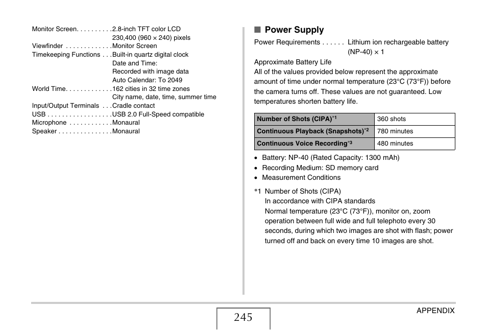 Power supply | Casio YC-430 PJ User Manual | Page 245 / 248