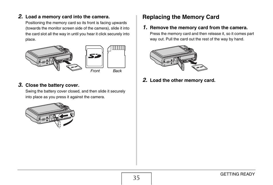 Replacing the memory card | Casio YC-430 PJ User Manual | Page 35 / 248