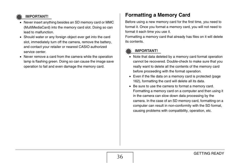 Formatting a memory card | Casio YC-430 PJ User Manual | Page 36 / 248