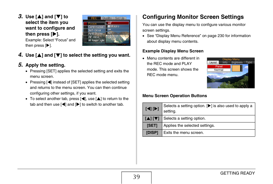 Configuring monitor screen settings | Casio YC-430 PJ User Manual | Page 39 / 248