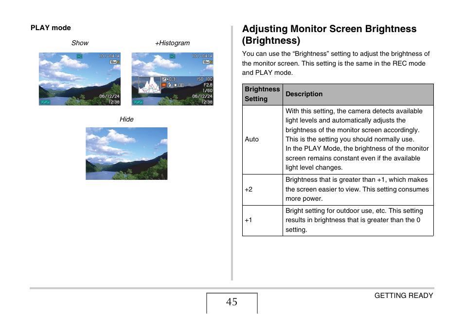 Adjusting monitor screen brightness (brightness) | Casio YC-430 PJ User Manual | Page 45 / 248