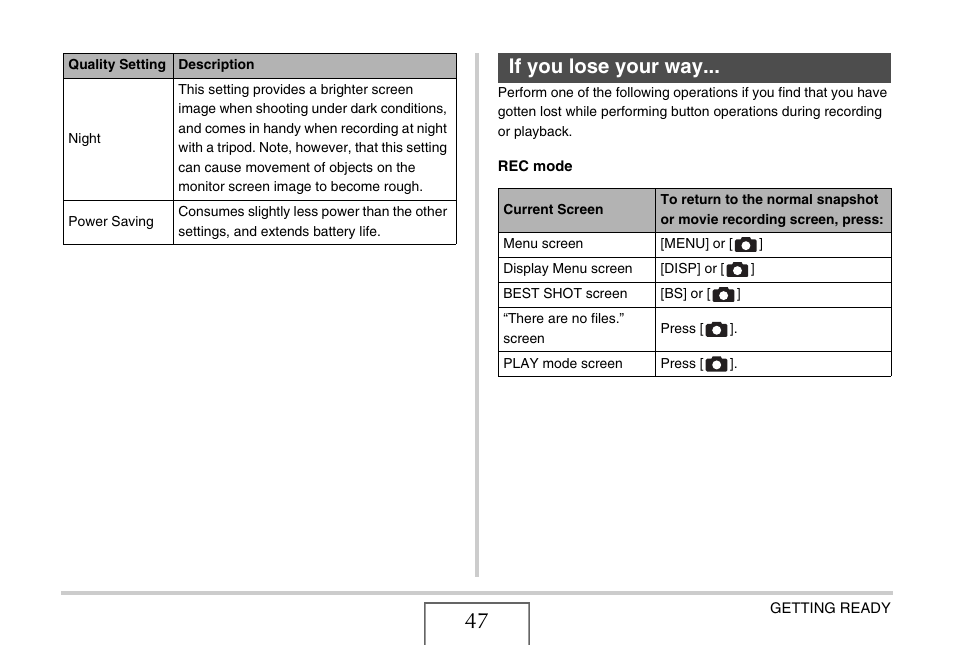 If you lose your way | Casio YC-430 PJ User Manual | Page 47 / 248