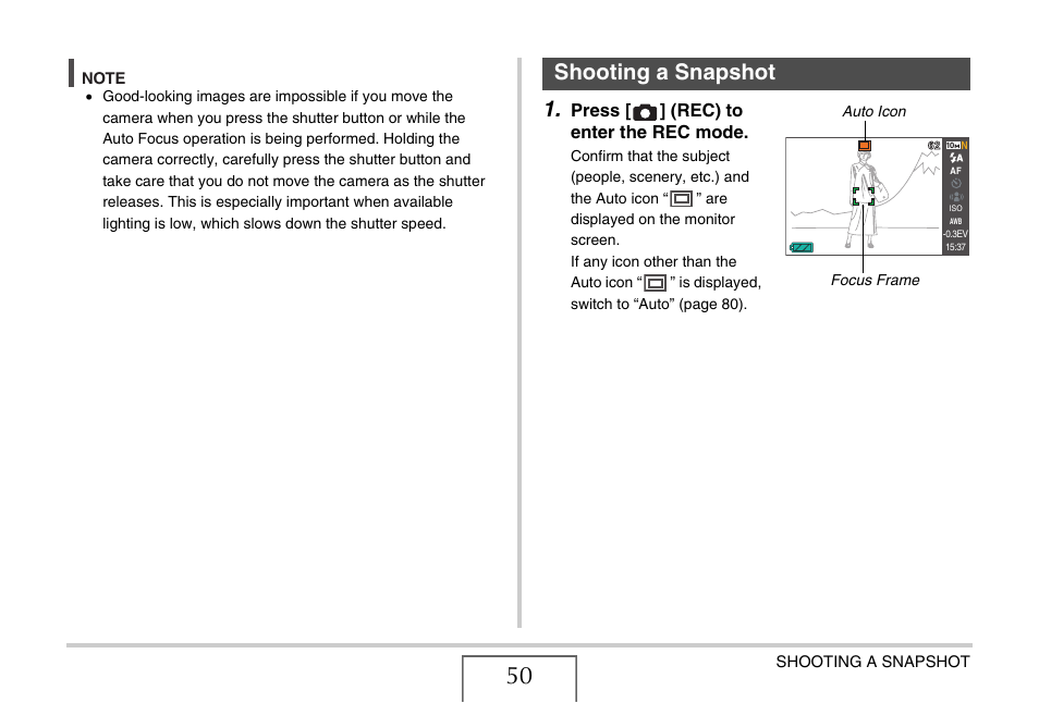Shooting a snapshot | Casio YC-430 PJ User Manual | Page 50 / 248