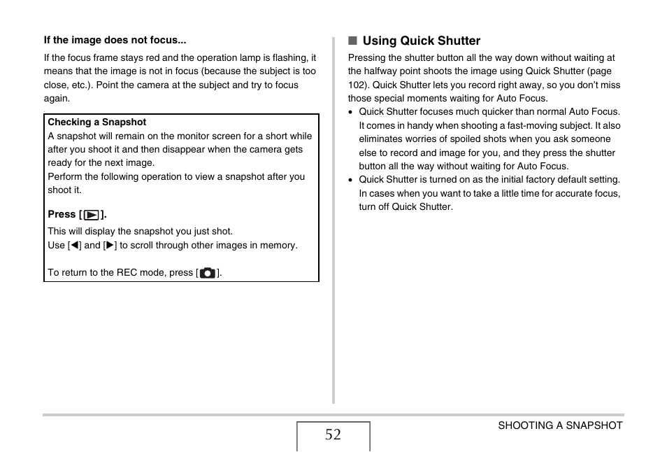 Using quick shutter | Casio YC-430 PJ User Manual | Page 52 / 248